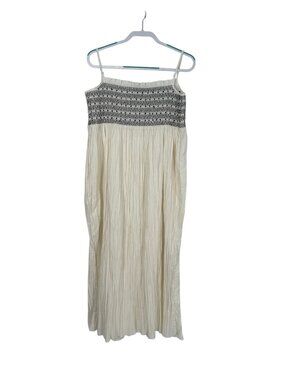 J.Crew Coastal Bohemian Embroidered Dress Large Cream Cotton Blend Smocked Lined